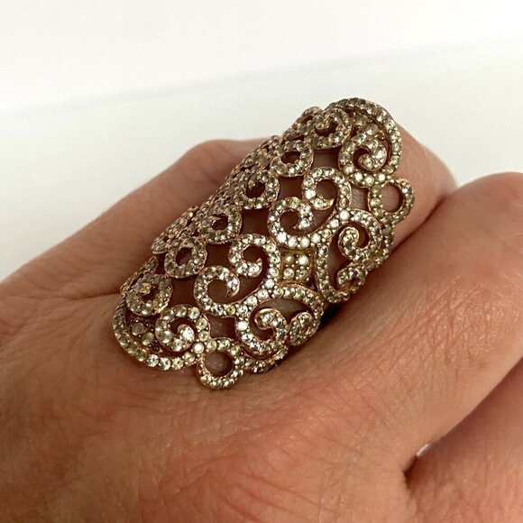 Rose Gold Plated Sterling Silver 925 Scrollwork White Sapphire Ring Sz 6.75 - Picture 3 of 16